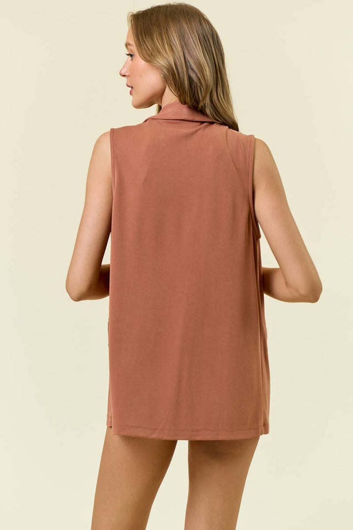 SHAWL NECK OPEN FRONT KNIT VEST BLAZER - 10737J