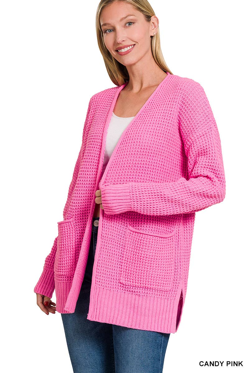 Low Gauge Waffle Open Cardigan Sweater