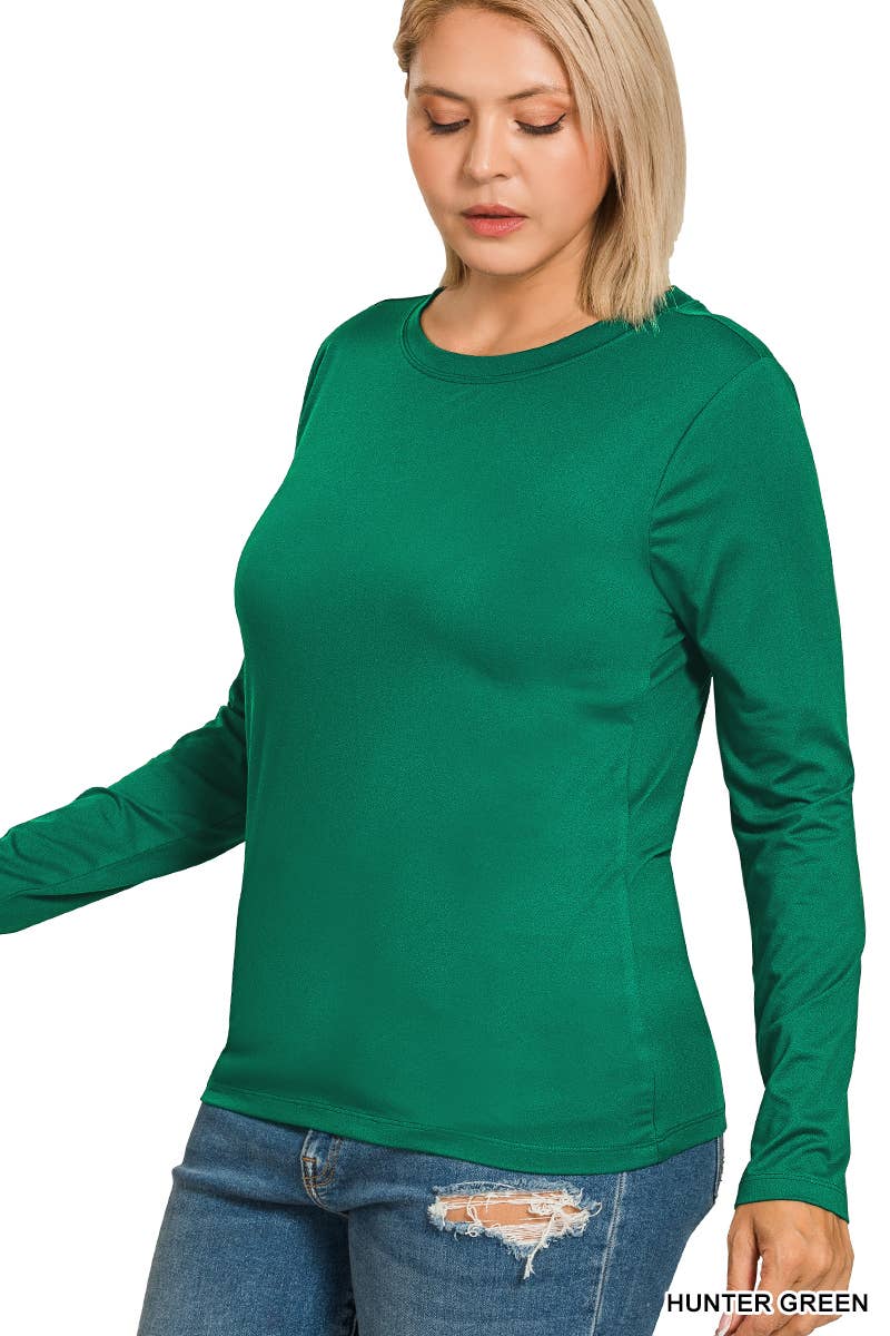Plus Brushed Microfiber Long Sleeve Round Neck Tee