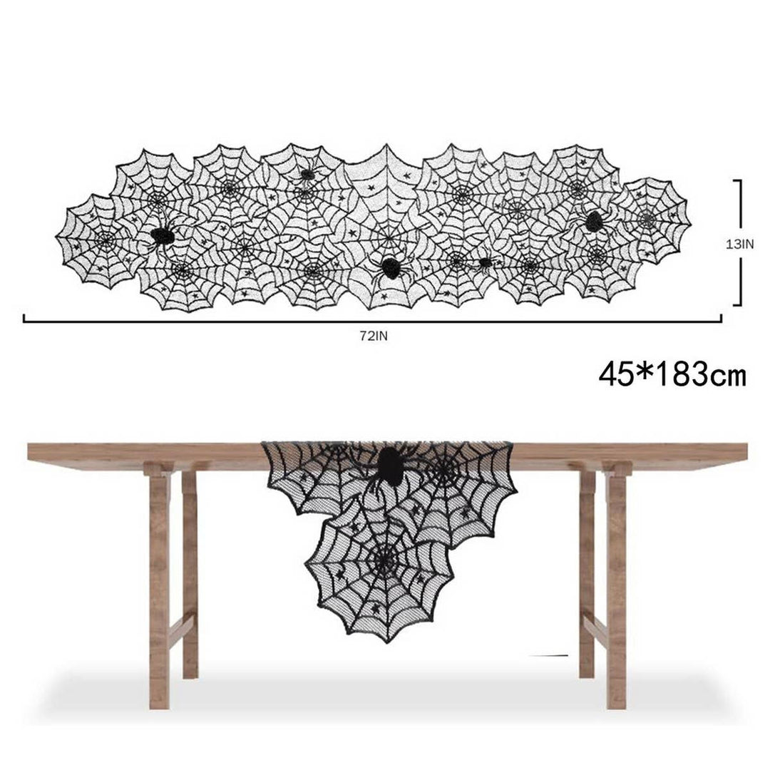 HALLOWEEN BLACK HORROR SPIDER WEB TABLE RUNNER_CWMM1724