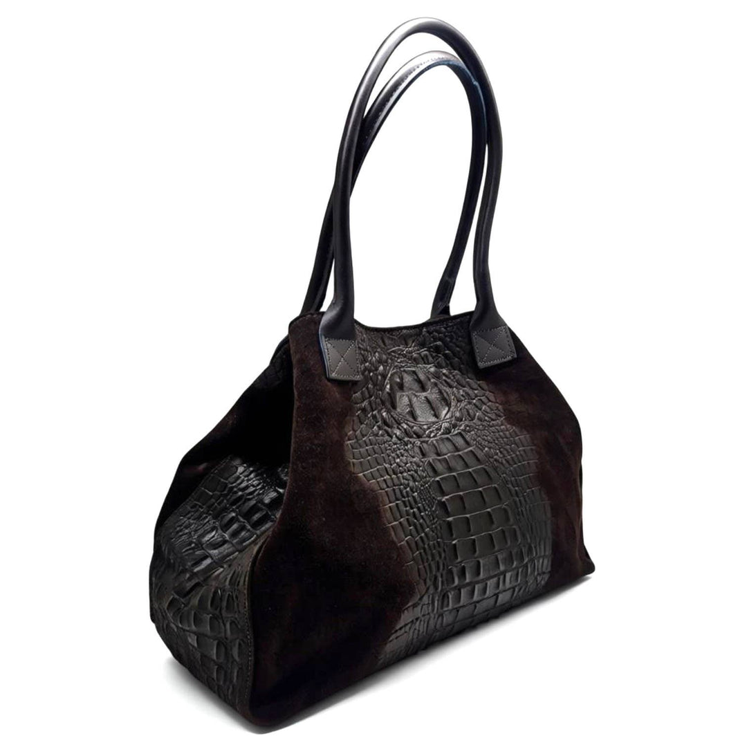 LOLA Croco Leather Bag – Brown – Made in Italy