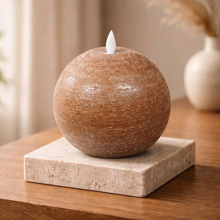 Rustic Brown Round Ball Moving Flame 4.7x4.3in