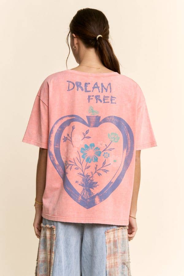 PT62115-PLUS DREAM FREE FLORAL GRAPHIC MINERAL WASH TOP