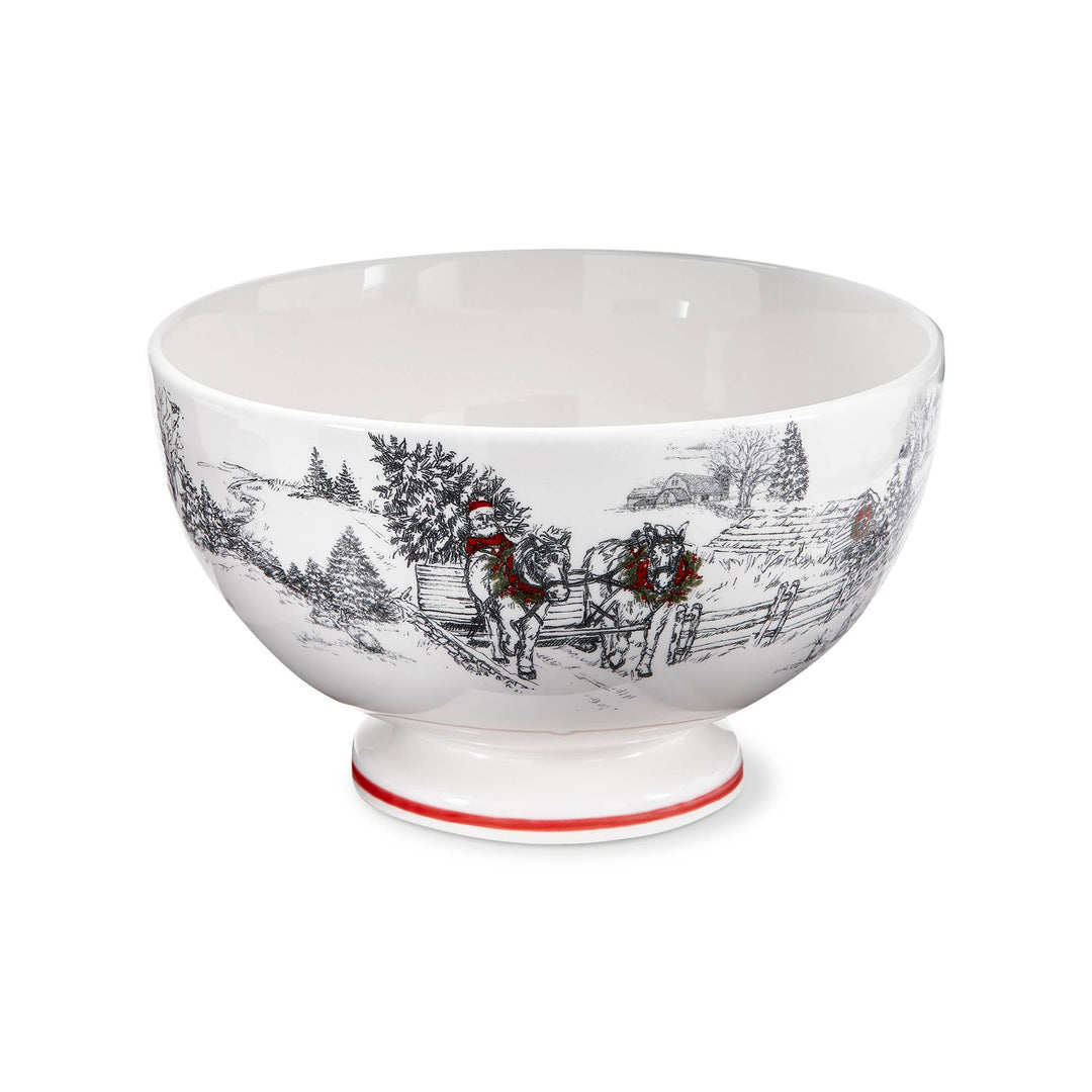 Farmhouse Pedestal Bowl Multi Earthenware Christmas