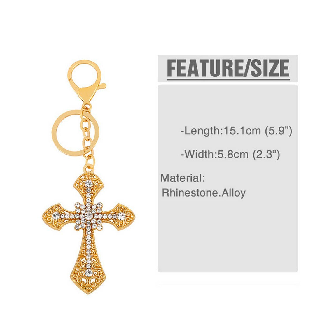 INLAID DIAMOND CROSS METAL KEYCHAIN_CWAJE0916
