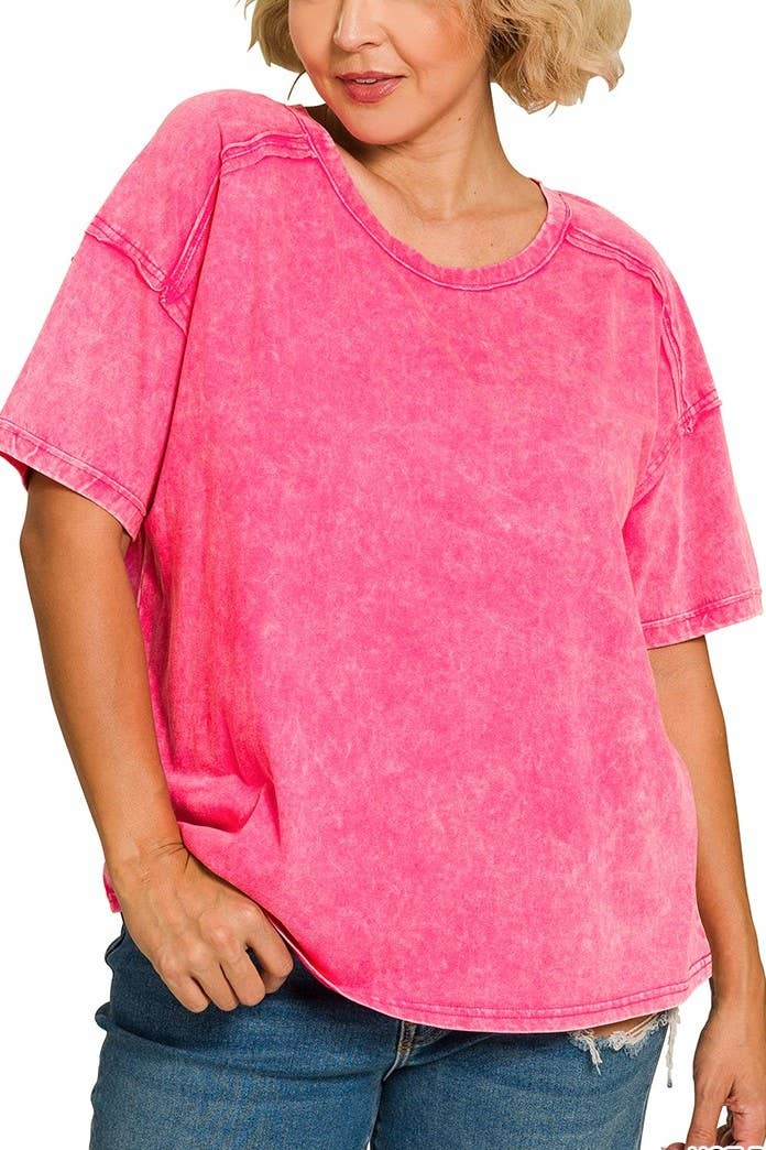 Plus Acid Washed Round Neck T-shirts