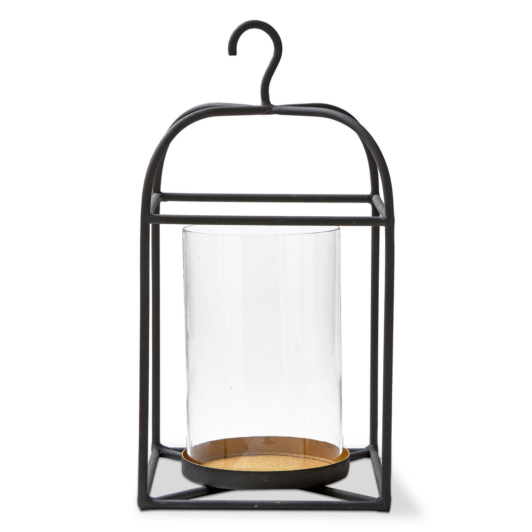 Hanging Metal And Glass Lantern Large Black Iron