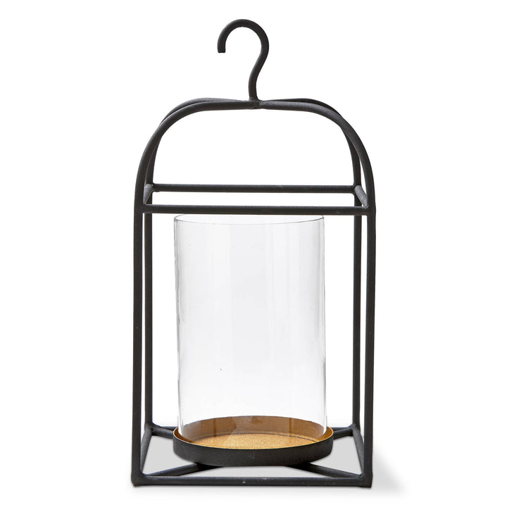 Hanging Metal And Glass Lantern Large Black Iron