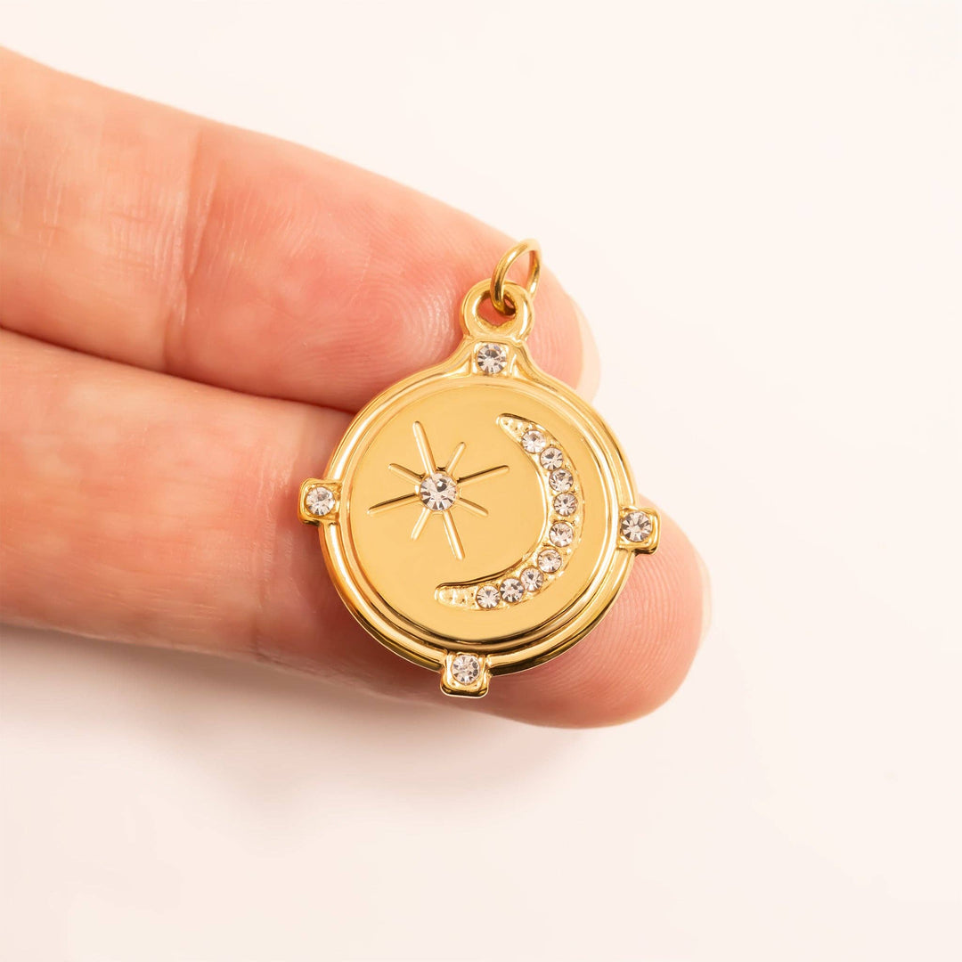18K Gold PVD Stainless Steel Stone Moon And Star Pendant