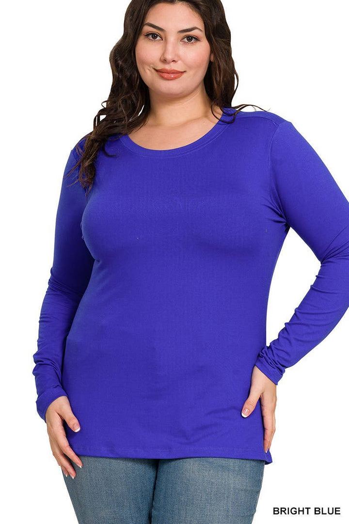 Plus Brushed Microfiber Long Sleeve Round Neck Tee