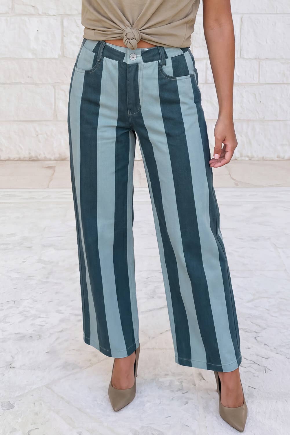 Stripe Ankle Length Cropped Straight Leg Pants