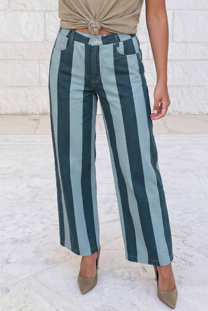 Stripe Ankle Length Cropped Straight Leg Pants