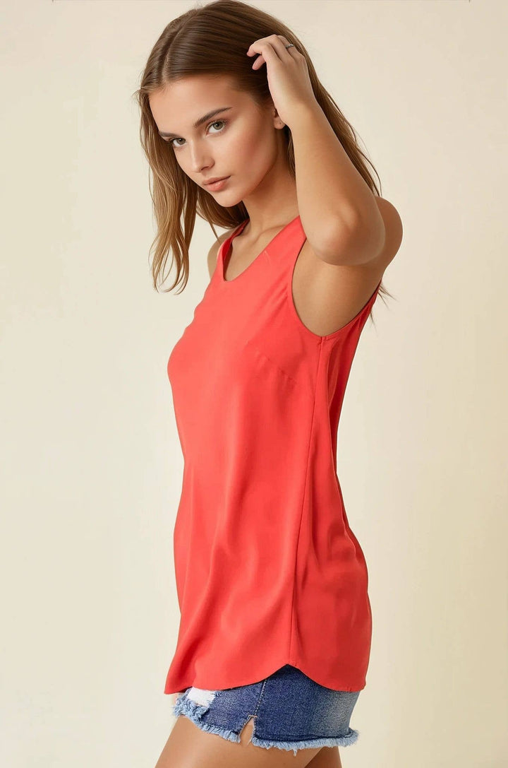 SLVLESS SCOOP NECK BIAS WOVEN TOP - 43024T