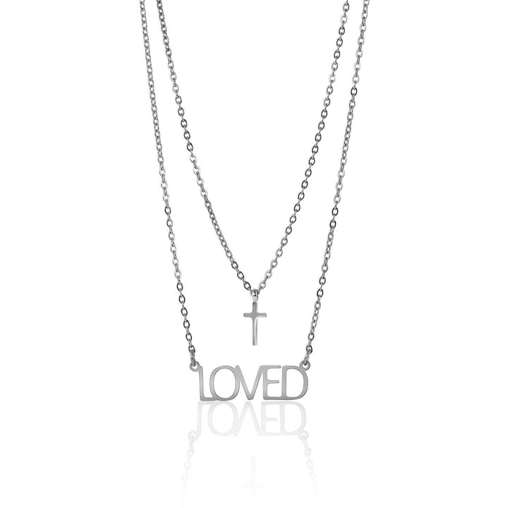 Stainless Steel "Loved" Layered Cross Necklace