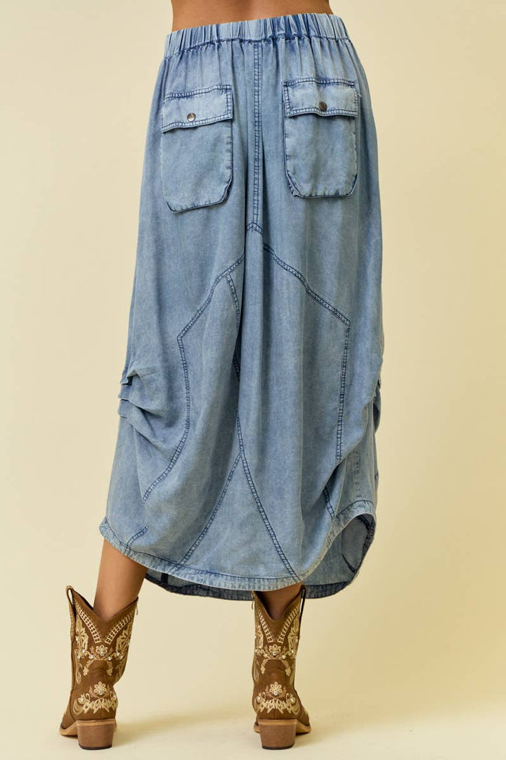 DENIM SIDE TUCK DETAIL MIDI SHIRT - 6557S-2