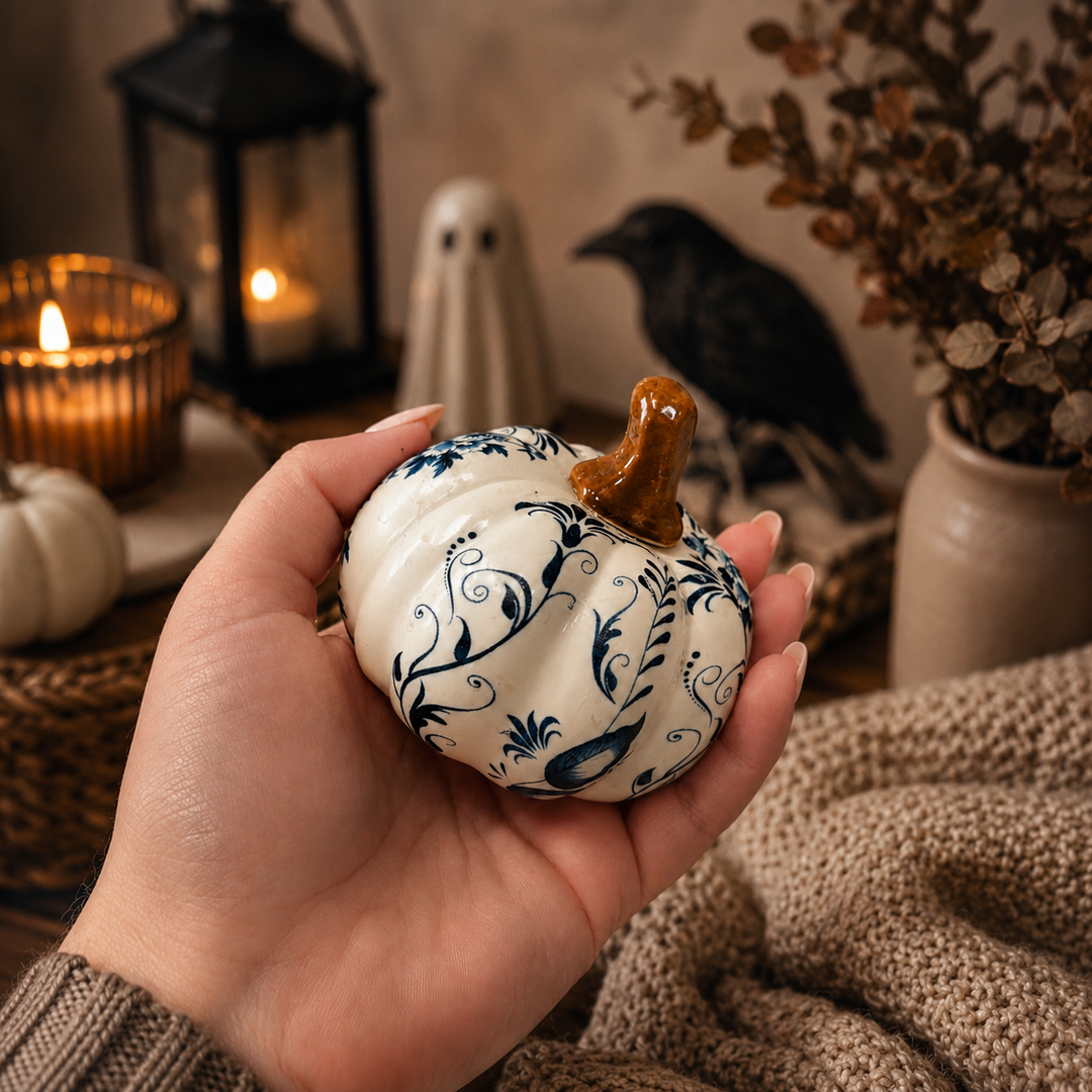 Neutral Autumn Home Decor, Pastel Fall Mini Pumpkins Ceramic