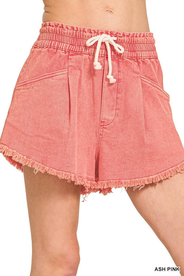 Washed Fray Hem Denim Short Pants