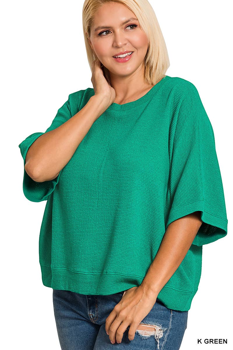 Plus Double Knit Banded Bottom Short Sleeve Top