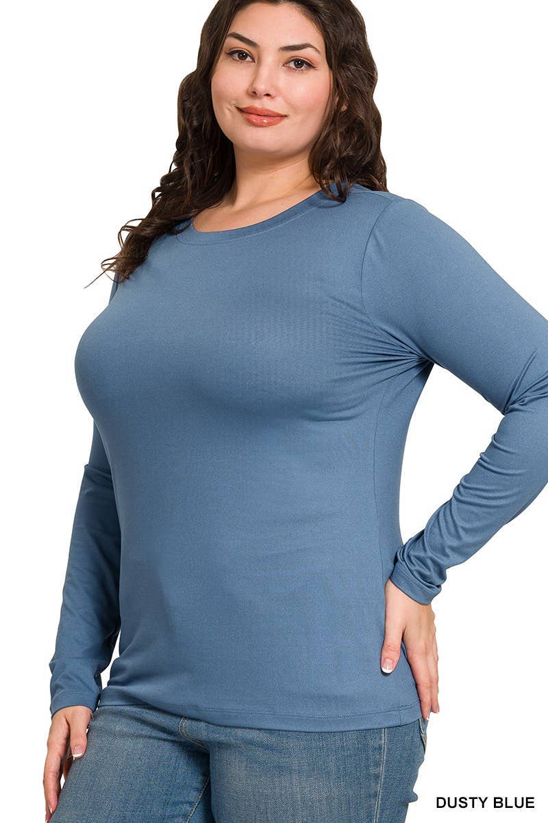 Plus Brushed Microfiber Long Sleeve Round Neck Tee