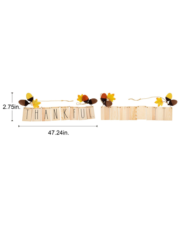 Rae Dunn “Thankful” Wooden Autumn Garland with Felt Acorns
