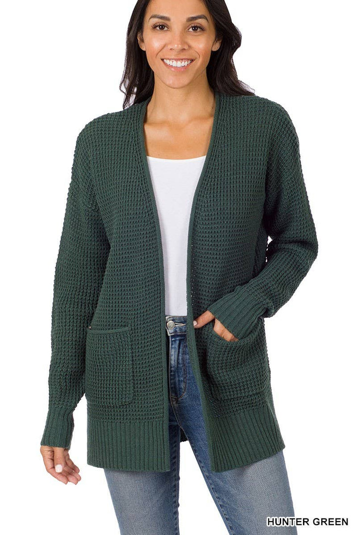 Low Gauge Waffle Open Cardigan Sweater
