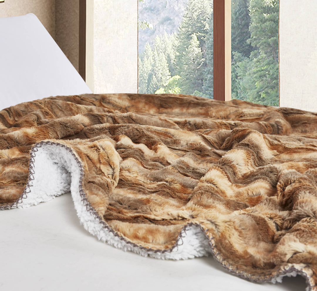 "Cedar Bark" Faux Fur Plush Throw Blanket - 50"x70"