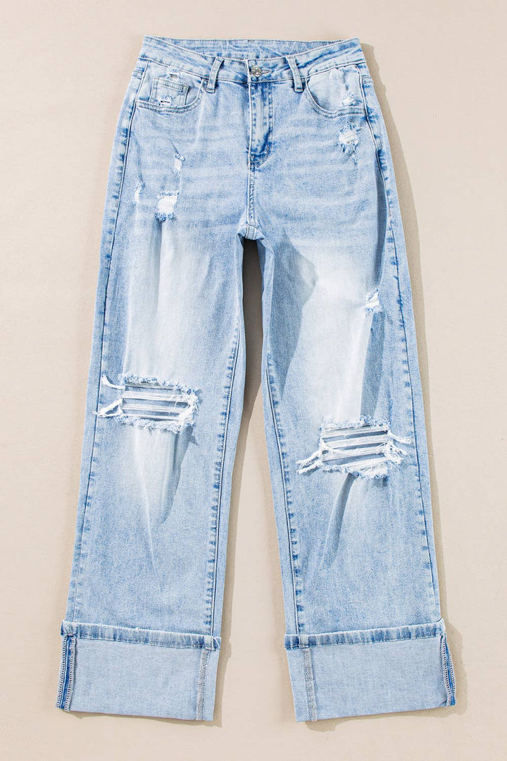 Timeless Stretchy Light Wash Distressed Flare Jeans