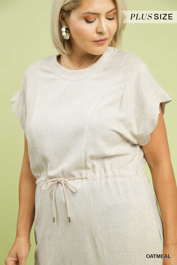 Plus Linen Blend Scallop Hem Mini Dress