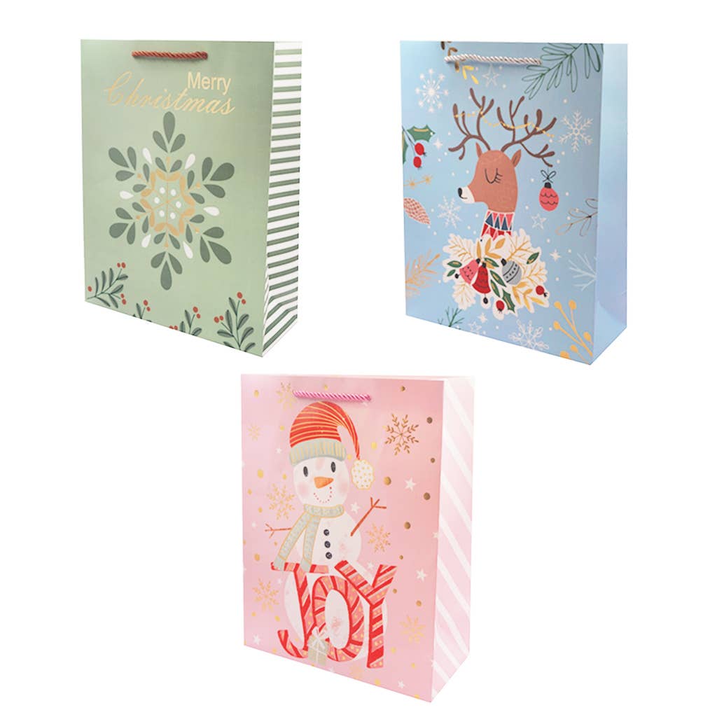 Christmas Gift Bags – Foil Accents with Rope Handles (3Size)