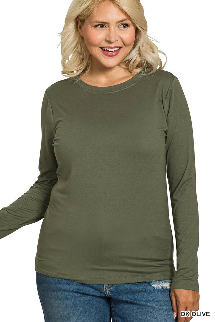 Plus Brushed Microfiber Long Sleeve Round Neck Tee