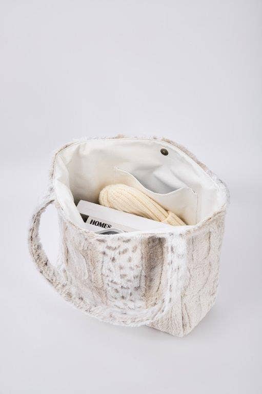 White Leopard Grey Stripe Fur Tote Bag