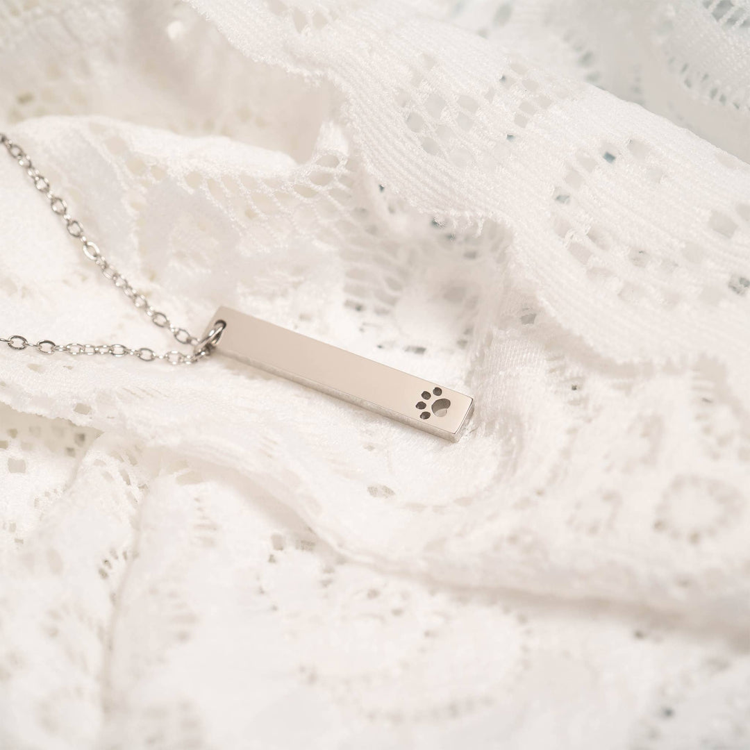 Paw Print Cutout Vertical Stainless Steel Bar Necklace