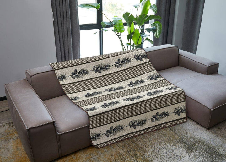 Cascade Falls Pinecone Gingham Quilted Throw