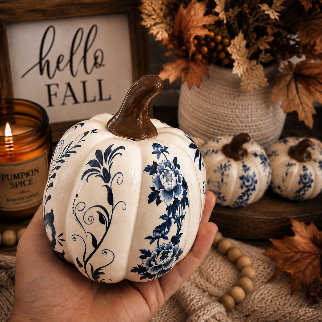 Neutral Autumn Home Decor, Pastel Fall Mini Pumpkins Ceramic