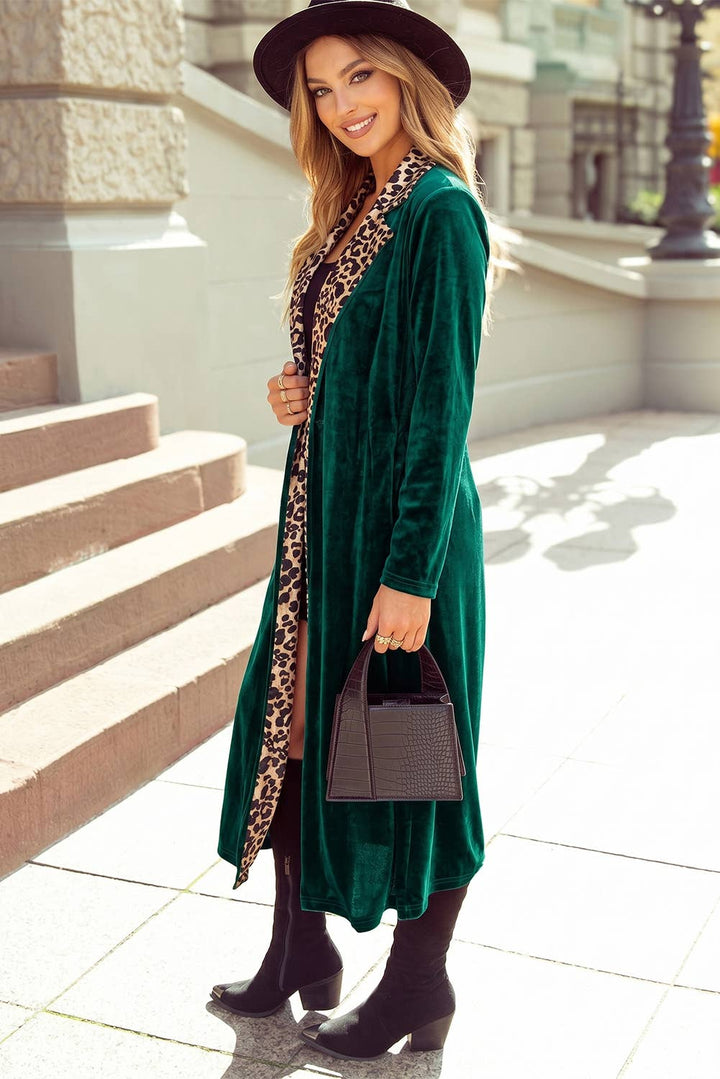 Contrast Leopard Print Collar Shift Tunic Open Cardigan