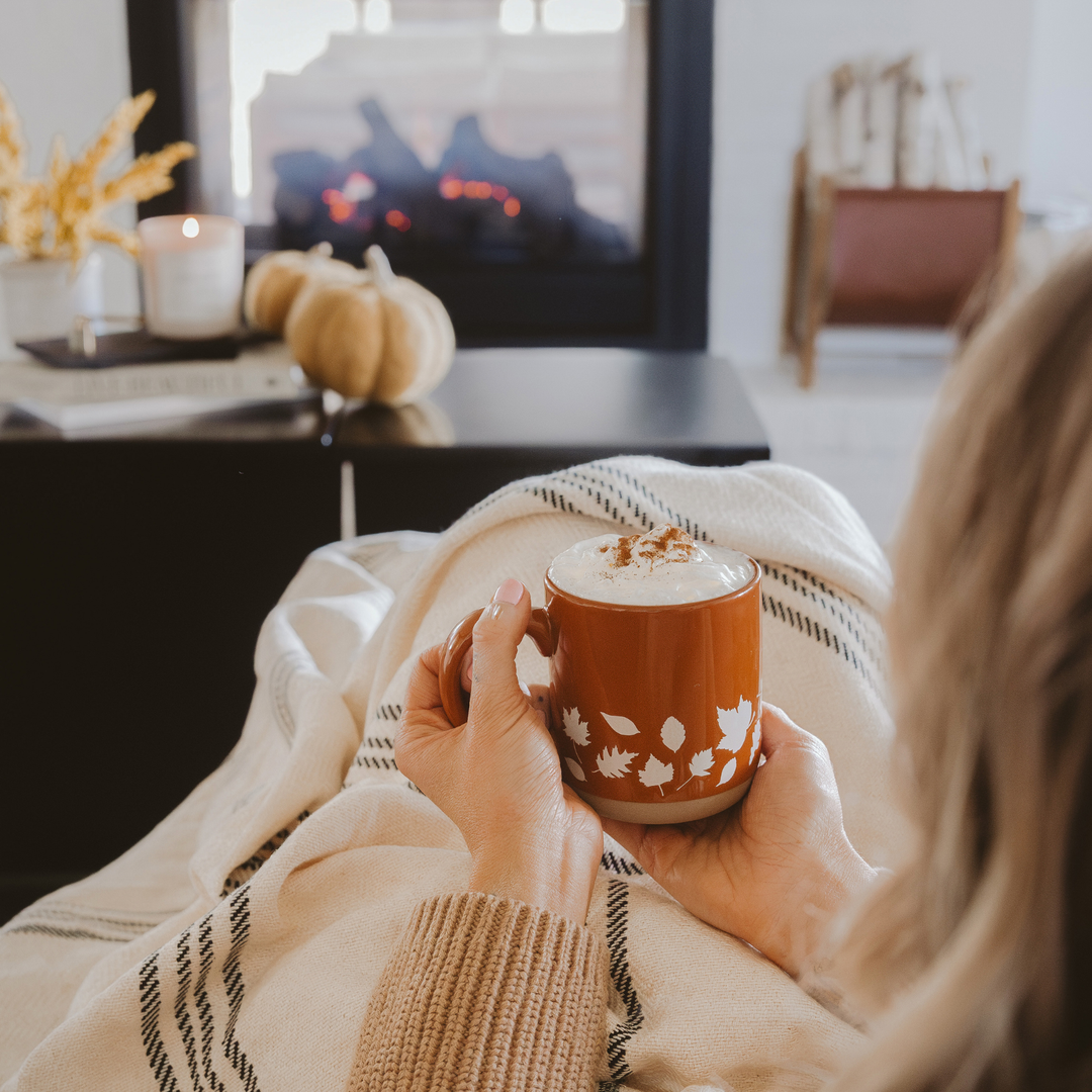 Fall Leaves Orange Stoneware Coffee Mug - Fall Decor &amp; Gifts