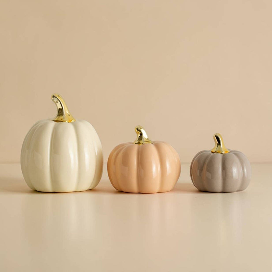 Neutral Autumn Home Decor, Pastel Fall Mini Pumpkins Ceramic