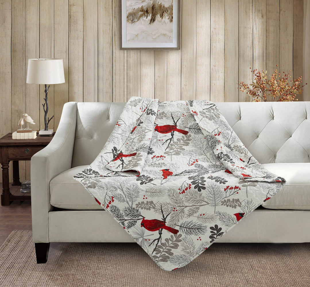 Cardinals Winter Wood Quilted Throw