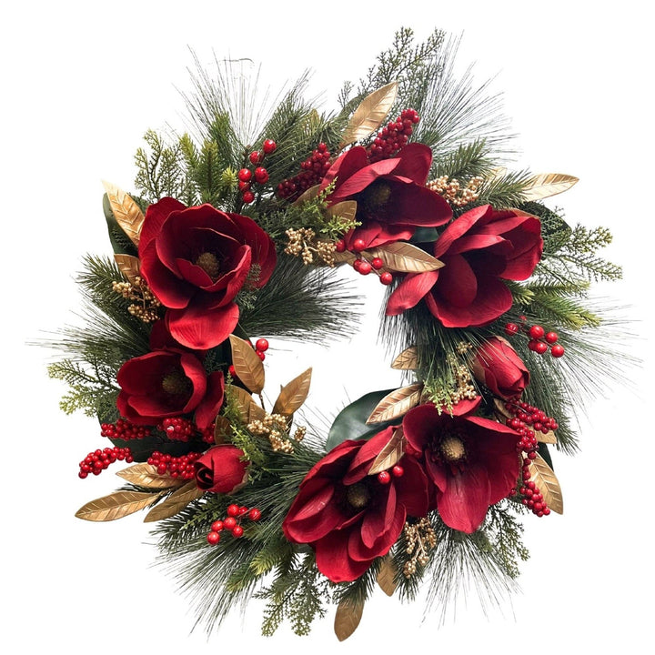24” Golden Estate Magnolia Wreath | Luxury Christmas
