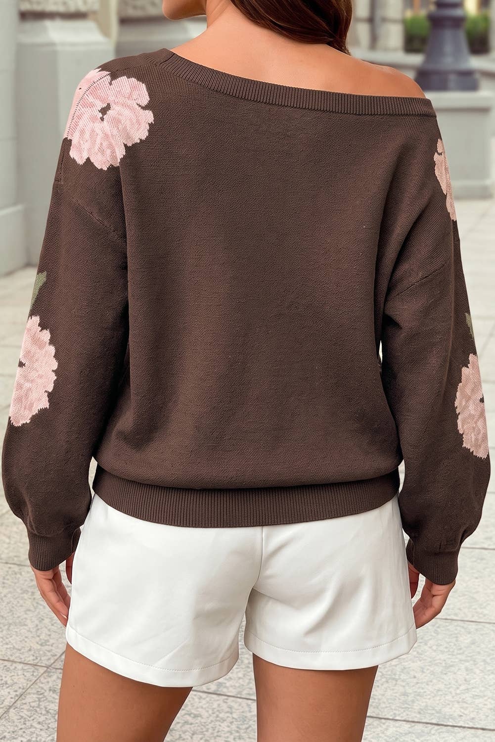 Floral Print Drop Shoulder Relaxed Pullover Sweater