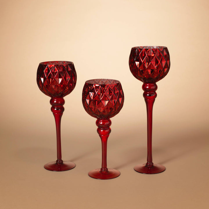 S/3 Red Mercury Glass Candle H