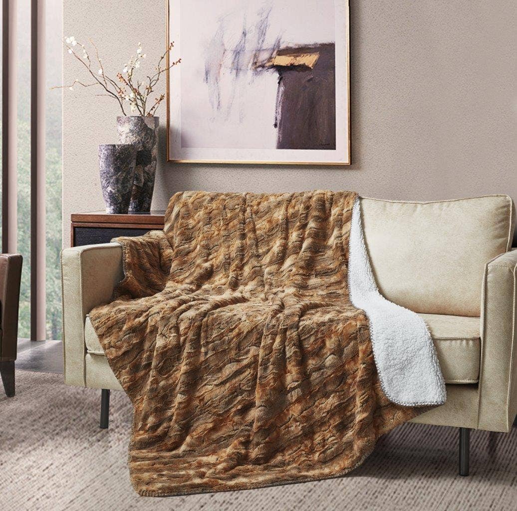 "Cedar Bark" Faux Fur Plush Throw Blanket - 50"x70"
