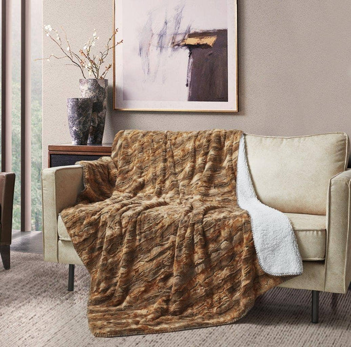 "Cedar Bark" Faux Fur Plush Throw Blanket - 50"x70"