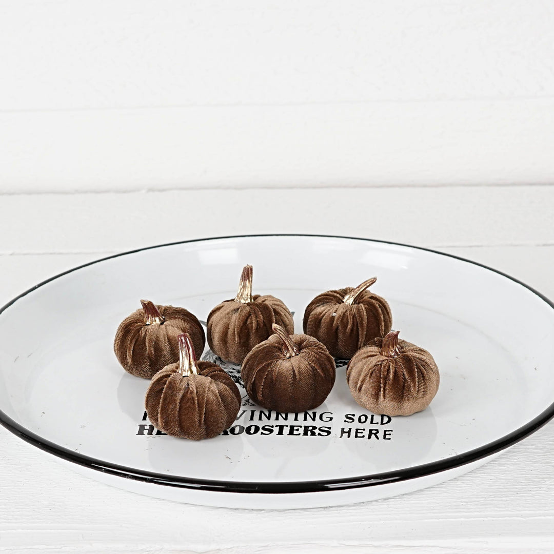 31342-Bag of 6-Brown velvet 2-inch pumpkins with golden stem