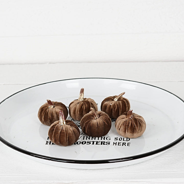 31342-Bag of 6-Brown velvet 2-inch pumpkins with golden stem