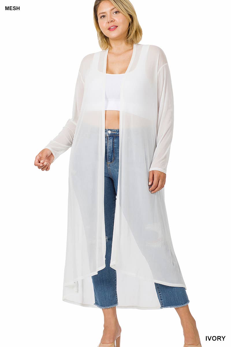 Plus Mesh Open Front Cardigan