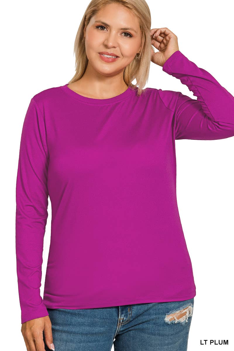Plus Brushed Microfiber Long Sleeve Round Neck Tee