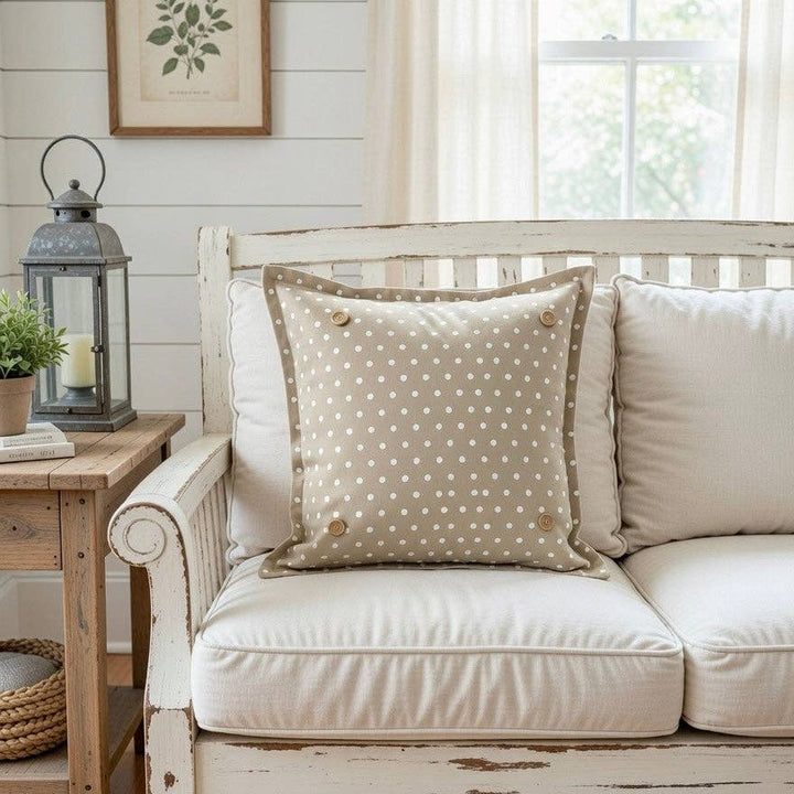 PILLOW ONLY: SQUARE Tan with white spots Pillow; TAN/WHITE POLK-A-DOT PILLOW (with insert)