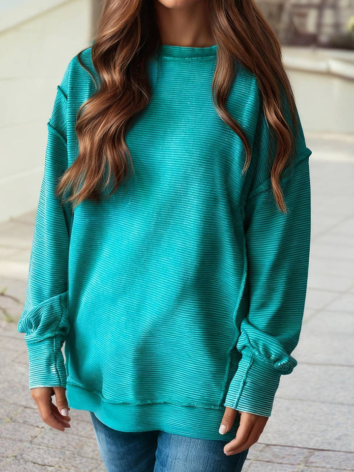 Ribbed Exposed Seam Baggy Pullover | S-4X