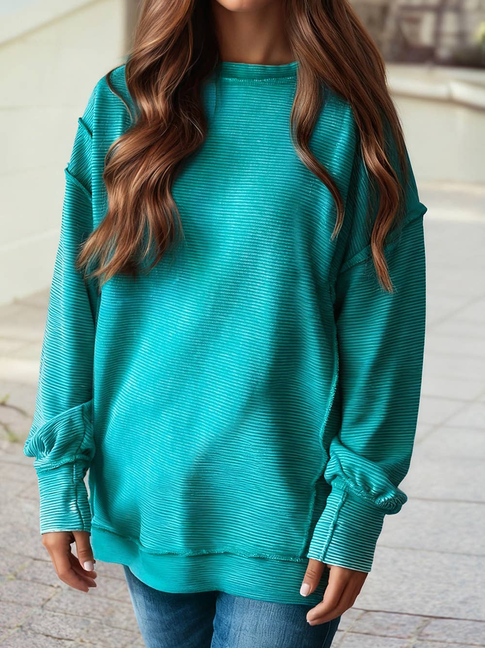 Ribbed Exposed Seam Baggy Pullover | S-4X